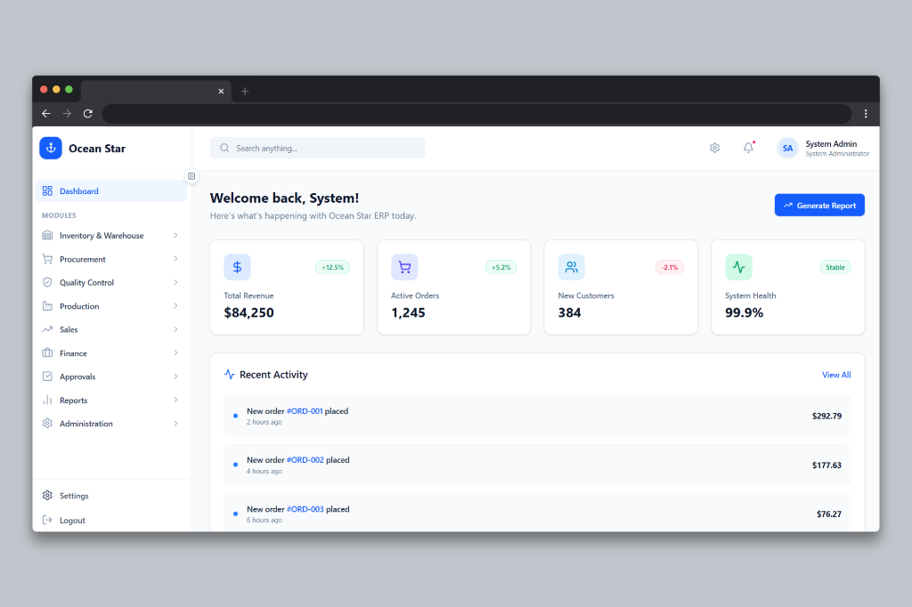 Procurement ERP screenshot